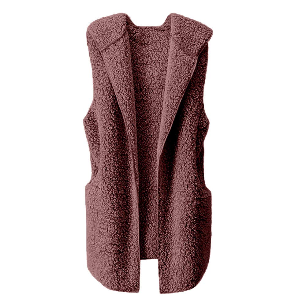 yomxl women faux fur vest winter warm sleeveless hoodie autumn thin outwear open front cardigan