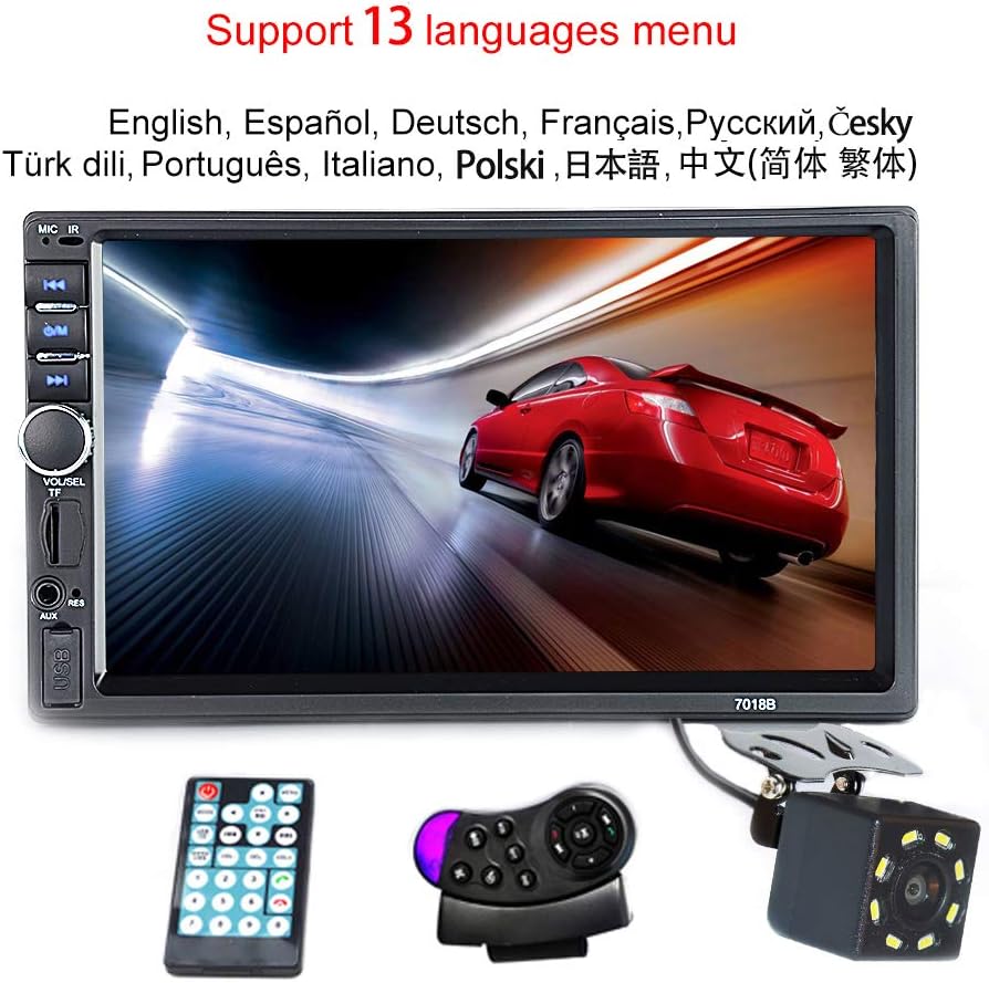 Car Radio HD 7" Touch Screen Stereo Bluetooth 12V 2 Din FM ISO Power Aux Input Auto MP5 Player SD USB (with Camera)