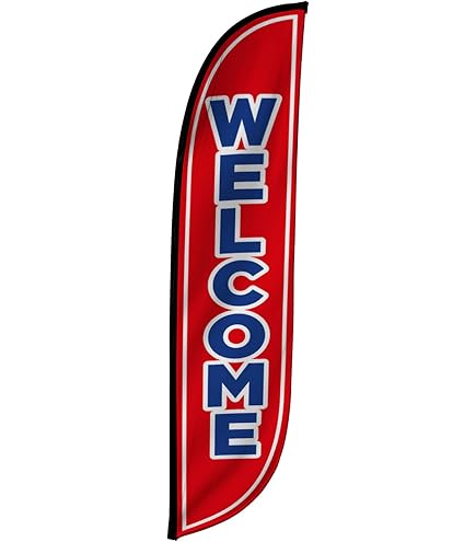 LookOurWay „Welcome“ Federflagge – 365 Cm Lang, Windunabhängiges Design Mit Berg-Motiv