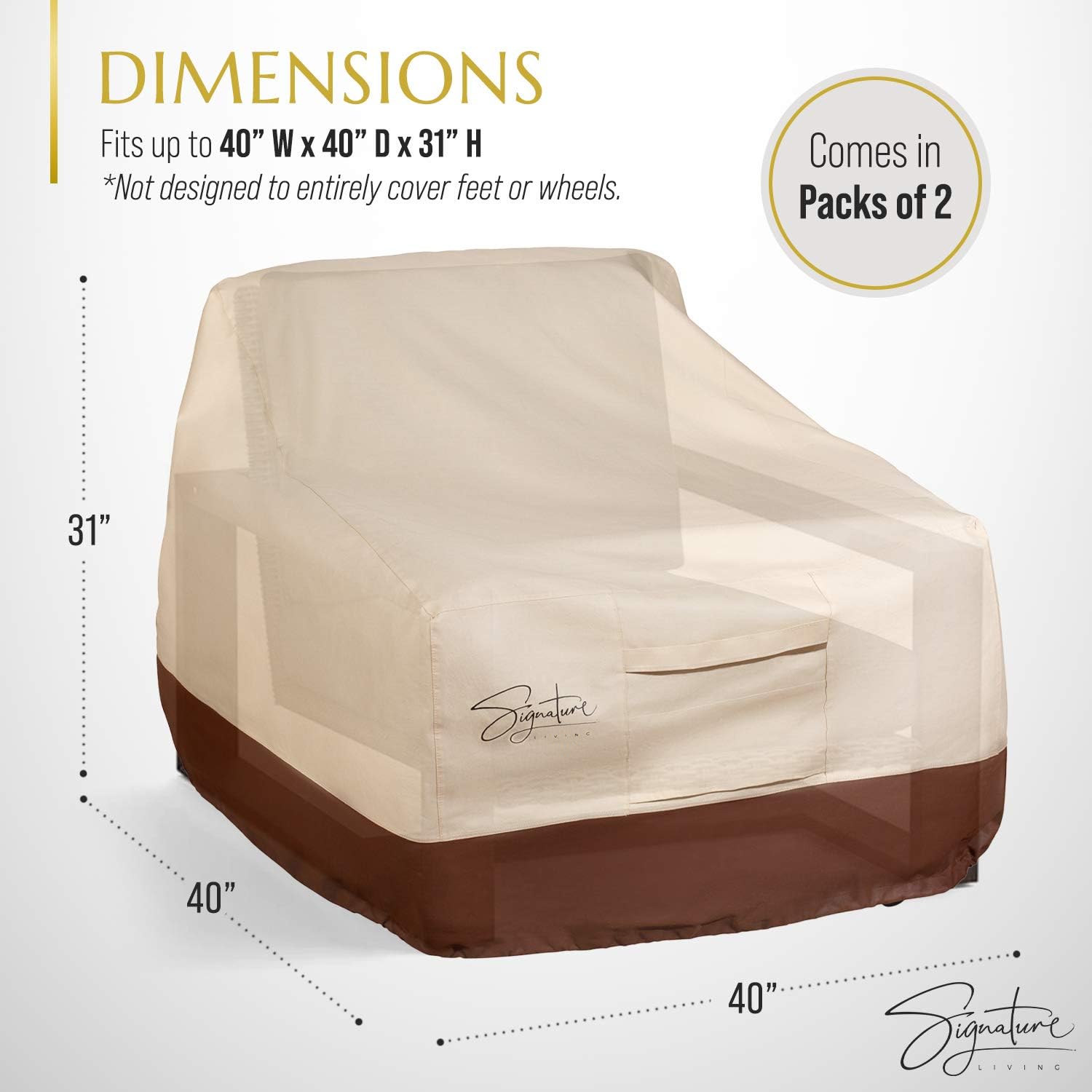 Signature Living Set of 2 Outdoor Waterproof Patio Chair Covers, Durable 600D UV-Coated Polyester Outdoor Chair Covers for All-Weather Protection (Tan, Large 40 Inch): Kitchen & Dining
