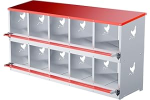 KINCHOIX Chicken Nesting Boxes - 10 Compartment Metal Poultry Nest Box Wall Mount for Chickens, Hens, Ducks - Easy Egg Collection - Large Vented Holes Chicken Coop Equipment (10 Compartment)