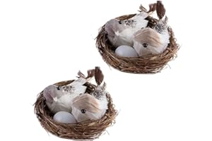 Galepromot 2 Set Simulation Bird Nest with Bird and Eggs Decor,Fake Foam Feather Birds,Artificial Birds,for DIY Craft Tree De