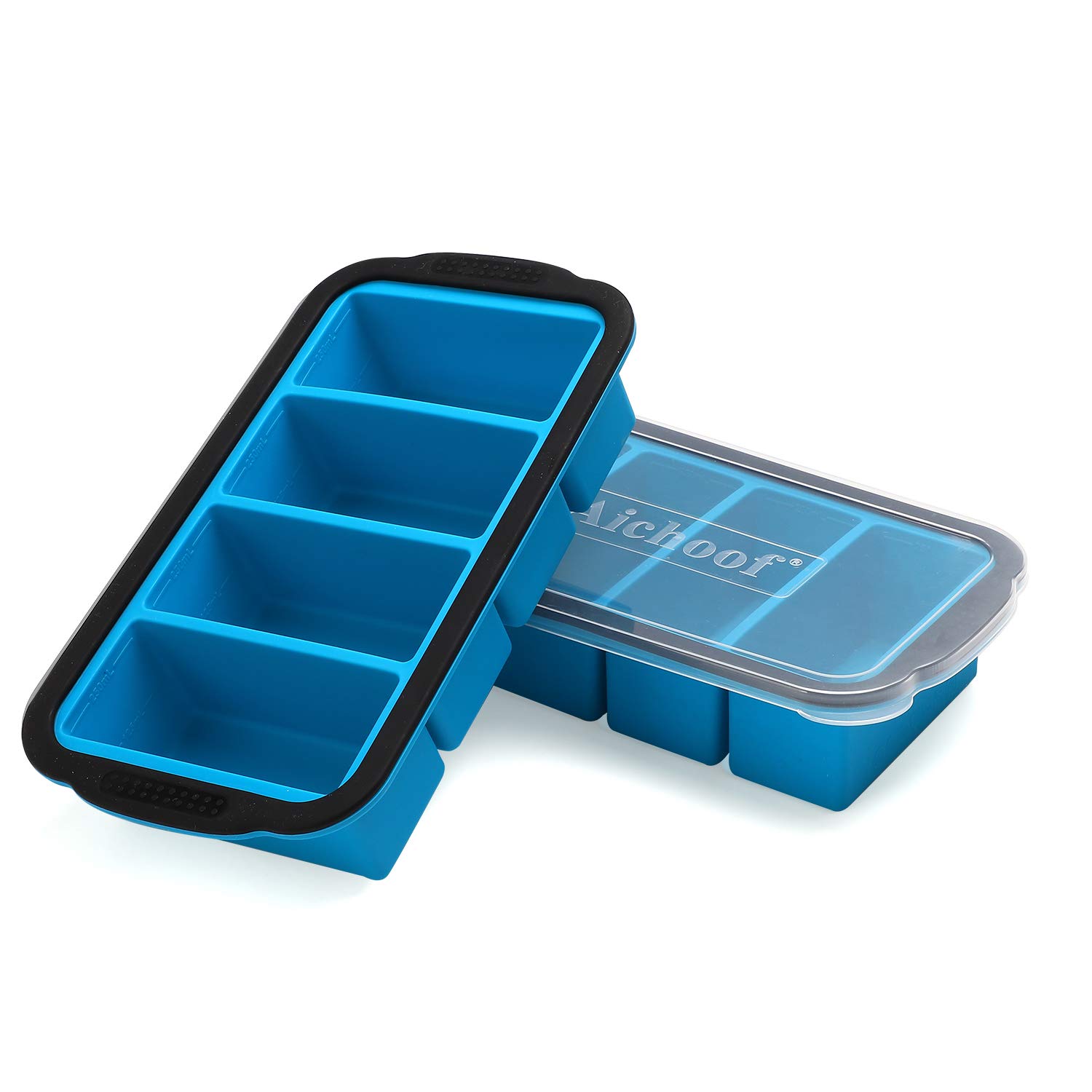 Photo 1 of 1 Cup Extra Large Silicone Cube Freezing Trays with lid for soup,broth,sauce or butter, Silicone Freezer Container Molds Soup Trays -makes four great portions 1cup Cube(2 PACK, Blue)