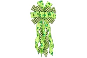 Hying Large St. Patrick's Day Bows for Wreath, Black Green Buffalo Plaid Bow Green Shamrock Wreath Bow Irish Holiday Burlap Tree Topper Bows for Saint Patrick's Day Decorations Supplies