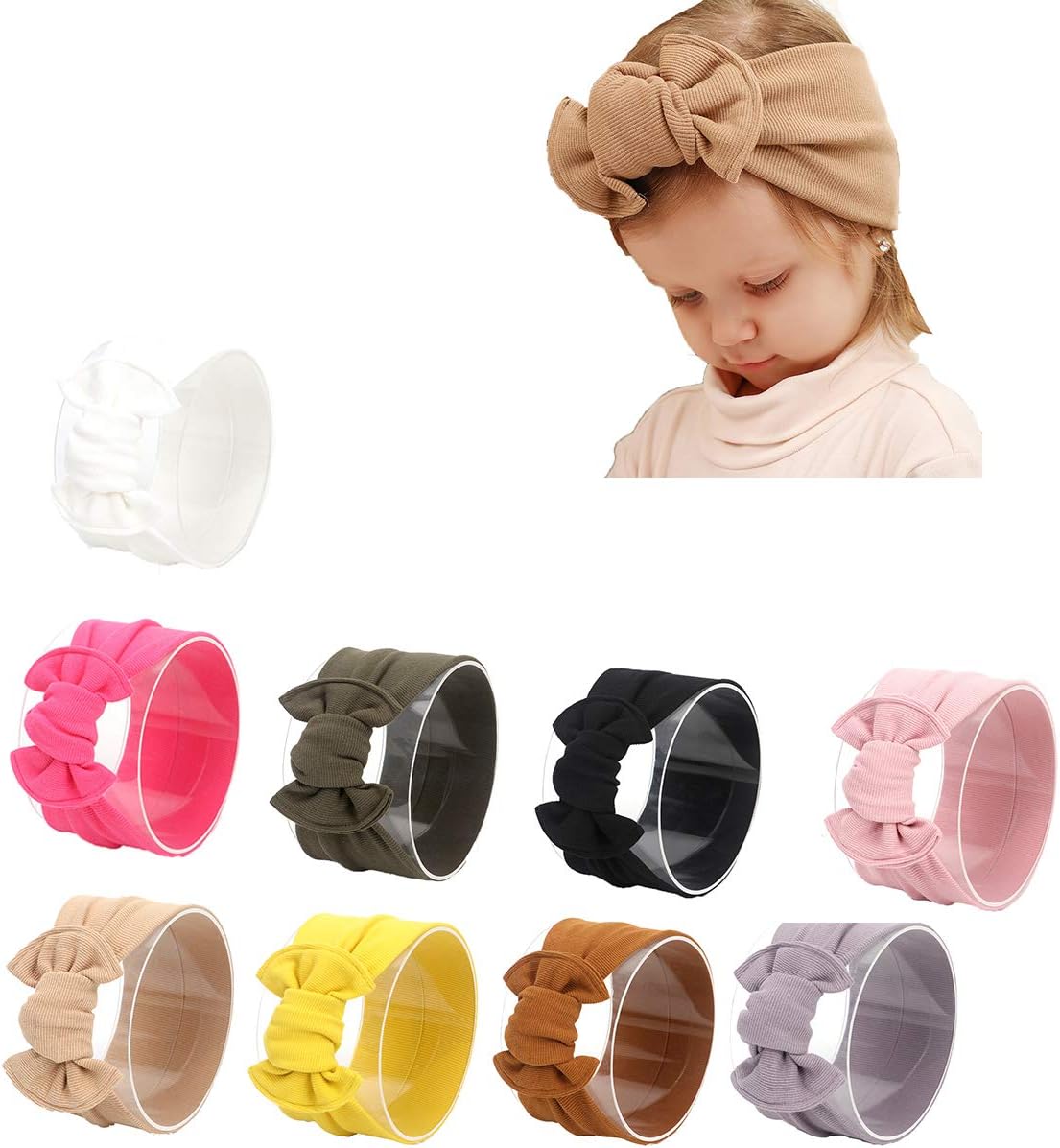 Udobuy 7 Pcs Headband Updated Version Baby Hat- Newborn Baby Girl Soft Cute Turban Knot Rabbit Hospital Hat