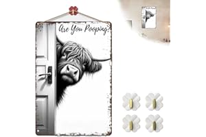 Highland Cow Bathroom Sign, Highland Cow Wall Art Decor With Are You Pooping Picture, Rustic Farmhouse Bathroom Decor, Funny 