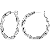 DHKCU 14k Gold Plated Hoop Earrings for Women, 925 Sterling Silver Posts Thick Twist Hypoallergenic Chunky Large Earrings 20mm 30mm 40mm 50mm