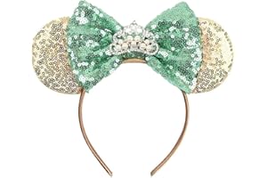 Seamoy Sequin Minnie Ears Headband, Tiana Rose Gold Mouse Ears Hairband, Park ears Princess, Sparkle Silver Blue Classic Red Hair Accessory for Women Girls (Rose Gold Tiana)