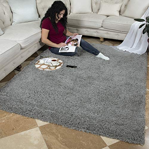 Ottomanson Collection Solid Shag Rug, 6 ft 7 in x 9 ft 3 in, Gray
