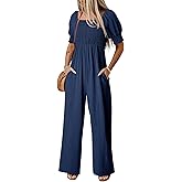 Dokotoo Jumpsuits for Women 2026 Summer Lantern Sleeves Rompers Wide Leg Casual Overalls with Pockets
