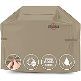 Grillman Grill Cover, BBQ Outdoor Grill Covers, Charcoal, Gas Grills, Waterproof, Rip-Proof, Weather-Resistant, Anti-UV, Barbecue Cover for Weber, Genesis, Charbroil, Nexgrill, etc (Tan, 58 Inch)