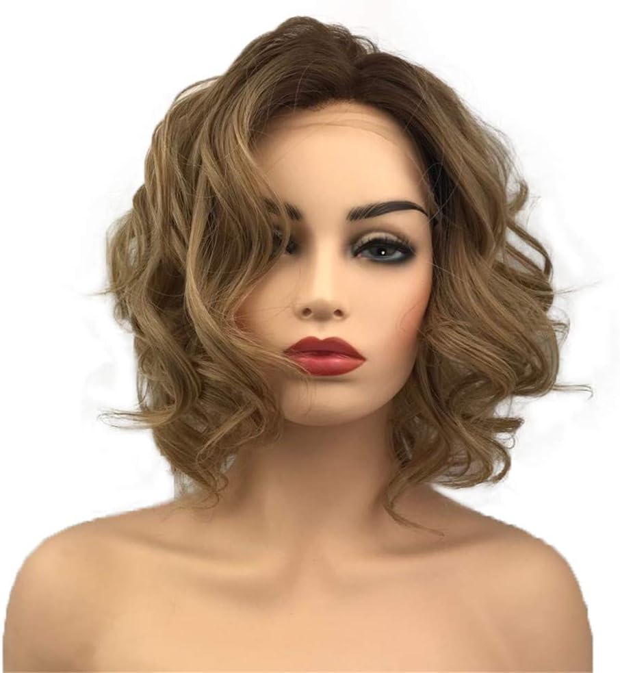 Aimole Synthetic Lace Front Wig Light Brown Ombre Hair Medium Curly Natural Wigs