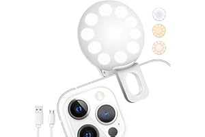 Mini Ring Light, Upgraded Sansent Small Clip On Ring Light, Portable LED Light for Phone, 4 Color Lighting Modes and Adjustable Brightness Selfie Light, Tool for Tiktok Stuff, Photos (White)