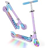 LEADER RIDER Scooters for Kids with Light-Up Wheels, Stem and Deck, Lightweight Foldable, 3 Adjustable Height Scooters for Kids 8-12