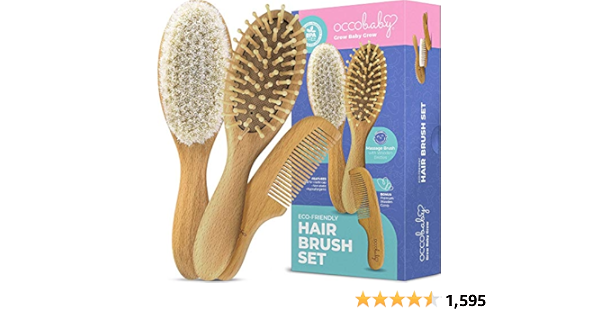 occobaby 3-piece wooden baby hair brush and comb set