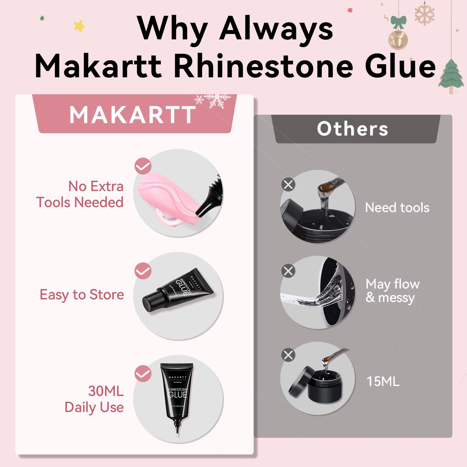 Makartt Rhinestone Glue for Nails: Super Strong Gel Nail Glue for Nail Charms Gems Decorations, 3D Gel Nail Art Bling Jewel Diamonds for Salon & DIY Manicure, 30ML UV Lamp Cured Need Beauty Gifts