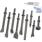 weyleity 9PCS Air Hammer Chisel Set 0.401" Shank | Pneumatic Air Hammer Chisel Bits, Air Hammer Punch Chipping Bits Set for Concrete, Stone, Tile, Rust Removal, Demolition