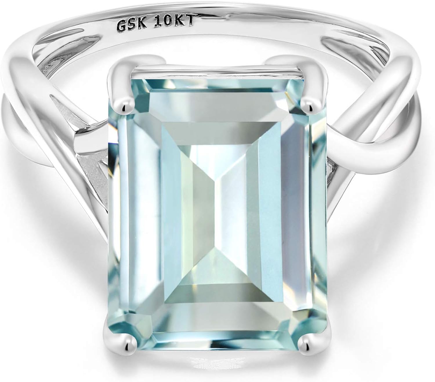 Gem Stone King 10K White Gold Sky Blue Simulated Aquamarine Women's Engagement Ring (6.64 Cttw, Emerald Cut 14X10MM, Available in size 5, 6, 7, 8, 9) | Amazon.com