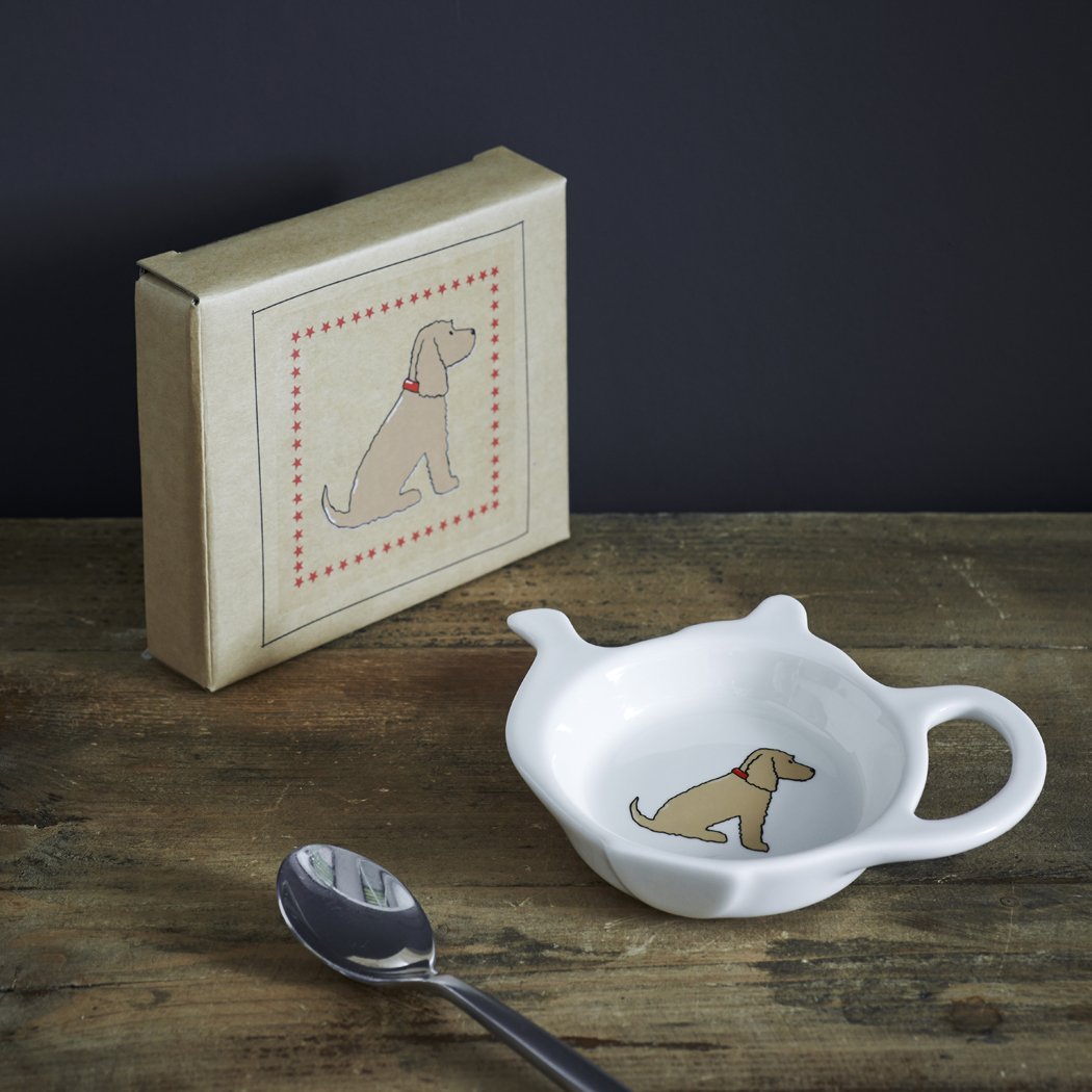 Sweet William Teabag Dish, Teapot Shape, Cocker Spaniel Golden