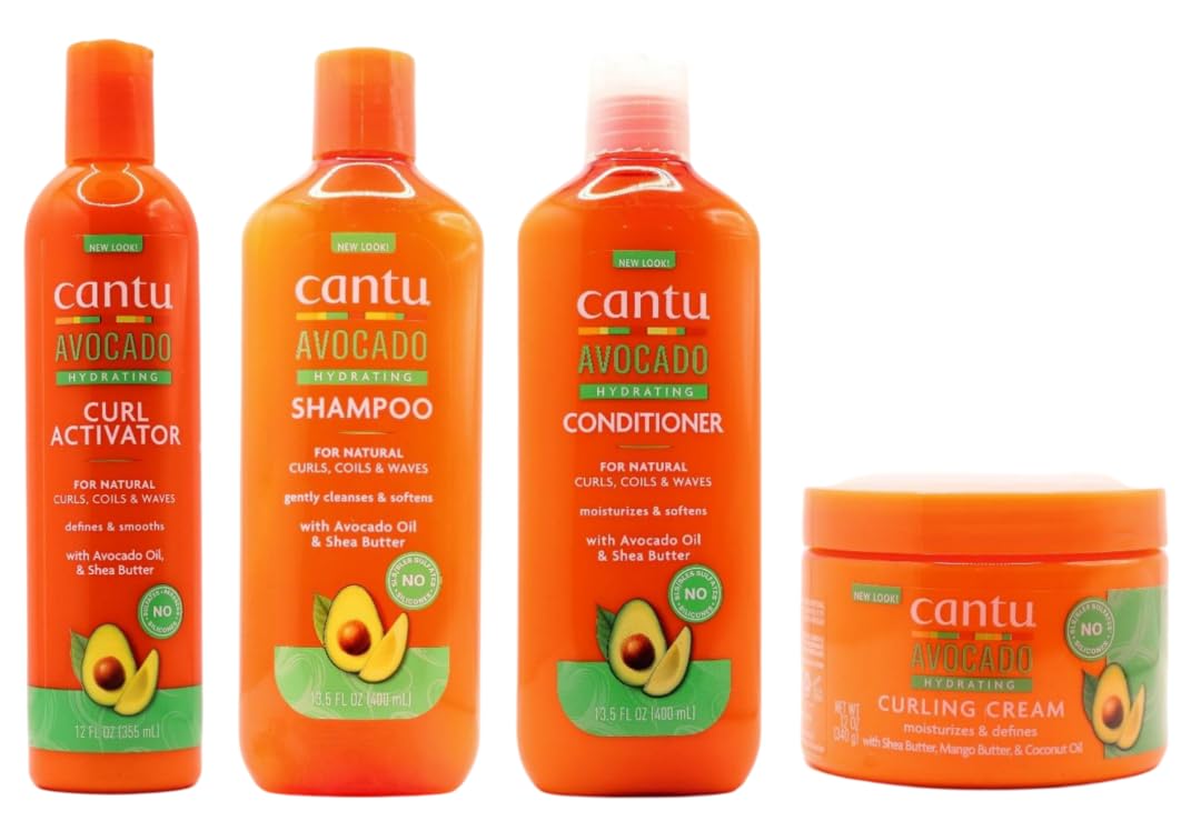 Cantu Avocado Hydrating Shampoo, Conditioner, Curling Cream & Curl Activator Cream (Set of 4)