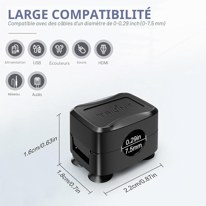 6 Pcs clips câble magnétiques avec 6 ventouses en silicone pour cable management | Support et organisateur de câbles, accroche câble adhésif pour la maison, le bureau, la voiture, et la table de nuit