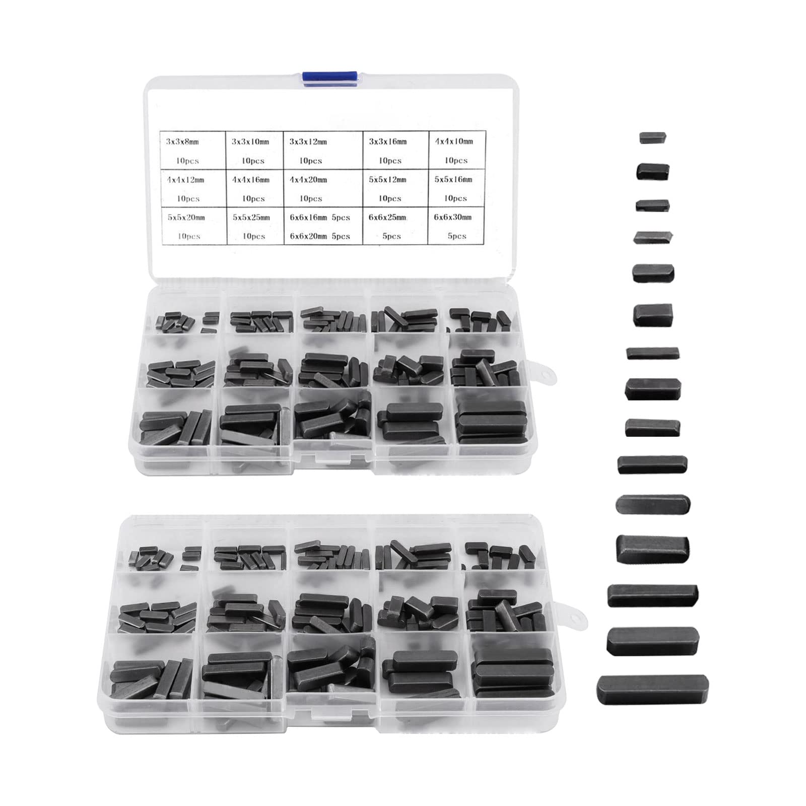 YWNYT 280 Pcs Key Stock Assortment, Stainless Steel Round Ended Feather Key Parallel Drive Shaft Keys Set Keyway Key Parallel Drive Shaft Keys Set for Fastening 8mm 10mm 12mm 16mm 20mm 25mm 30mm