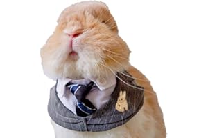 HAICHEN TEC Bunny Rabbit Clothes Collar Stripe Tie Bandana Adjustable Bibs Scarf with Safety Buckle and Button Decor Formal Suit Style Rabbit Clothes for Bunny Kitten Cats Puppy Small Animal Pet Walking