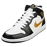 Nike Mens Jordan 1 Mid Black Gold Patent Leather