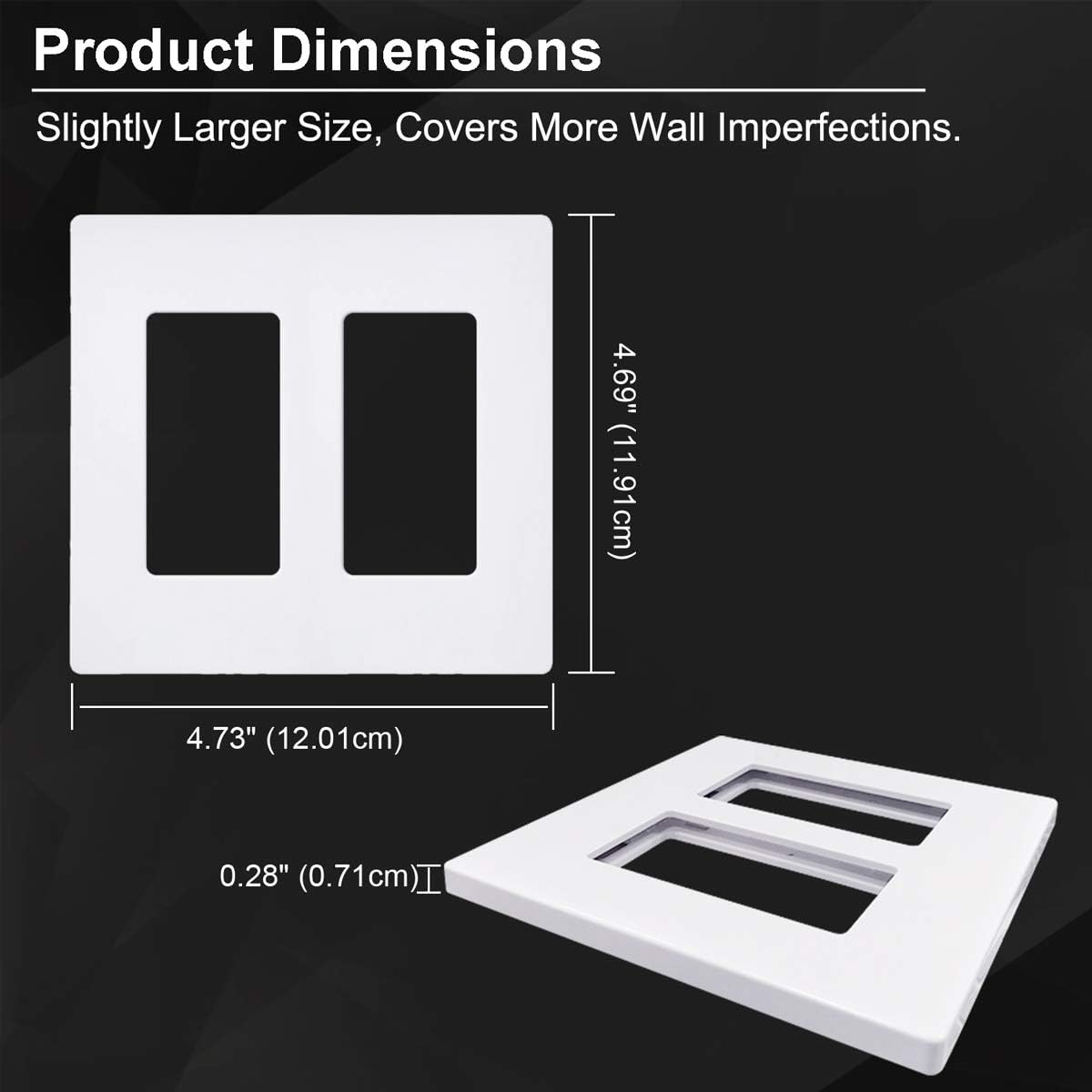 [5 Pack] BESTTEN 2-Gang Screwless Wall Plate, USWP6 Snow White Series, Decorator Outlet Cover, 4.69” x 4.73”, for Light Switch, Dimmer, GFCI, USB Receptacle, UL Listed - - 