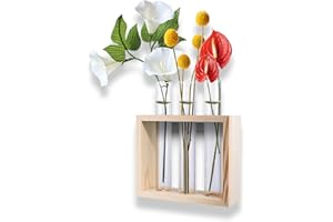 Banord Desktop Glass Terrarium, Wall Hanging Glass Planter with 3 Modern Test Tubes in Wood Stand, Tabletop Tube Container fo