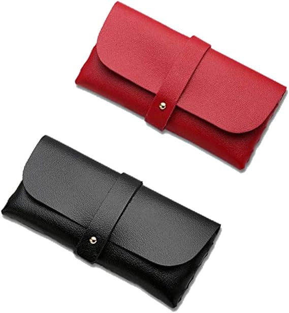 Amazon Lufox ポータブルレザーメガネケース 2個セット ほとんどのメガネとサングラスケース アイウェアポーチ レディース メンズ レッドとブラック 眼鏡小物 通販