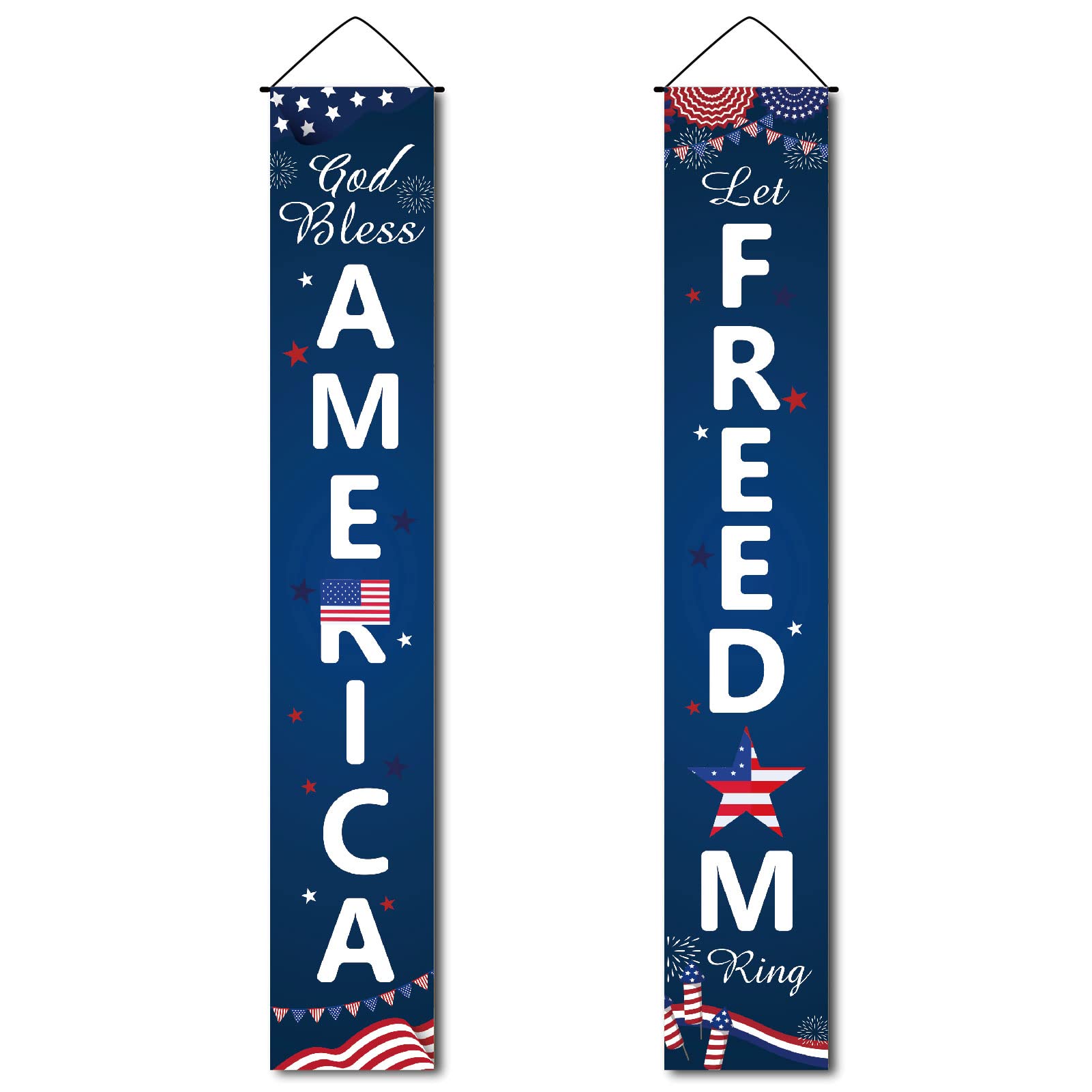 CREATCABIN America Freedom Door Flags Banners Hanging Banner 4th of July Porch Sign Veterans Day Independence Day for Holiday School Farmhouse Home Fireplace Indoor Outdoor Garden 11.8 x 70.8inch — image 1