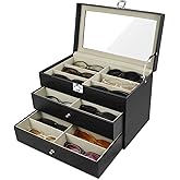 GRTCZYSL Sunglasses Organizer 18 Slots, Multiple Pairs Glasses Storage Case Leather Eyeglasses Display Box for Women Men