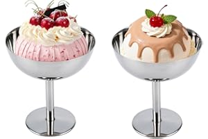 2 Pcs Ice Cream Bowl, 7 Oz Stainless Steel Footed Dessert Cups Ice Cream Cup Small Sundae Bowl for Dessert Sundae Pudding Sal