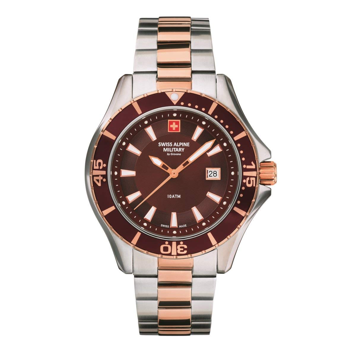 Swiss Alpine Military Men's Watch Analogue Quartz 7040 Stainless Steel, Bi-pink/brown/brown - 1156sam, Bracelet