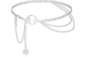 Liutufy Waist Chain Belts for Women Metal Link Moon Star Body Chain Belt Ladies Waist Chain Belt for Jeans Dress