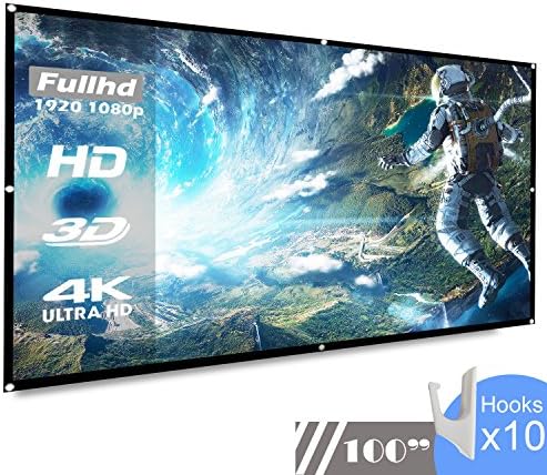 Upgrade Thickened Projection Projector Screen 100 Inch HD 16:9,Koogoo Portable Foldable Indoor Outdoor Movie Screen, Suitable for HDTV/Sports/Movies/Presentations (100 inch)
