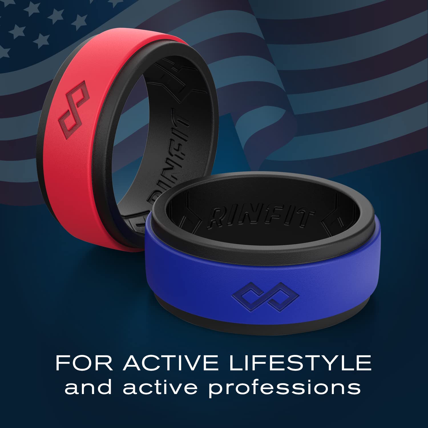 Rinfit Silicone Rings for Men 9mm Wide, 2mm Thick - Mens Rubber Wedding Bands - Infinity Ring with 2 Layers - Patented Design