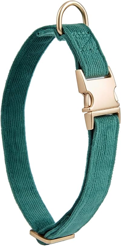 YUDOTE Ultra soft Dog Collar Natural Cotton Corduroy Large 40-66cm Bottle Green