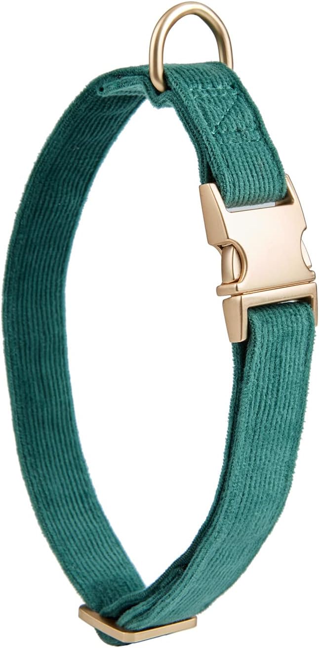 YUDOTE Ultra soft Dog Collar Natural Cotton Corduroy Large 40-66cm Bottle Green