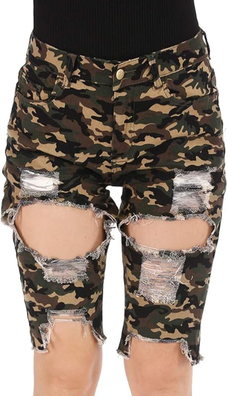 camo distressed shorts