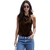 Satin Halter Tops for Women Mock Neck Backless Tank Tops Sexy Sleeveless Silk Camisole for Going Out