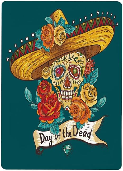 Amazon 壁紙 絵画風ポスター はがせるシール式 死者の装飾の日 メキシカンフェスティブハットスカルローズプリント ペトロールブルーターコイズオレンジマリーゴールド30x40cm 風景 いろいろ ウォールステッカー オンライン通販