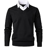 Herothorn Men's Knit Sweater Fashion Pullover Soft Touch V-Neck Sweatshirt Top with Plaid or White Mock Shirt Collar