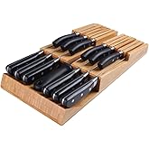 NIUXX Bamboo In-Drawer Knife Block Set for 12 Knives(Not Included), Large Kitchen Detachable Washable Cutlery Slot Organizer Storage Holder for Sharpening Steel and Cutter