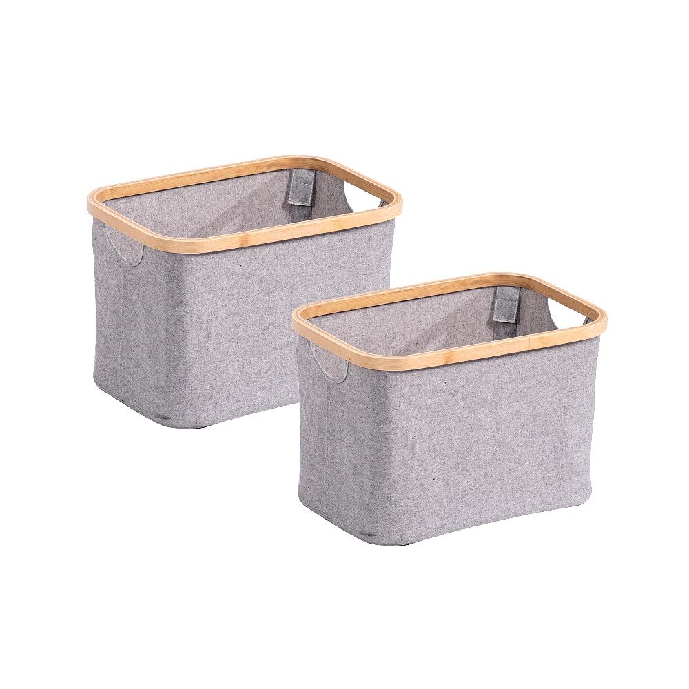ASPECT Happer Bamboo Furniture Storage and Hamper,Natural/Grey (38x26x25(H) cm)