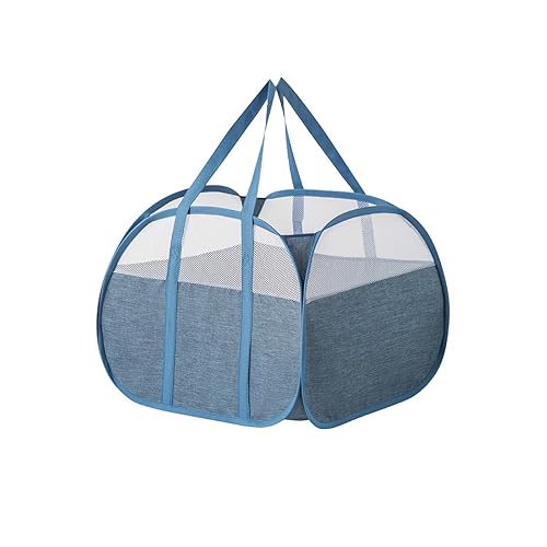 90L Large Collapsible Laundry Basket Pop Up Folding Washing Basket Foldable Laundry Hamper Space Saving Dirty Clothes Storage Basket blue