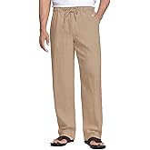 COOFANDY Men's Linen Pants Casual Beach Summer Pant Elastic Waist Drawstring Lightweight Trousers