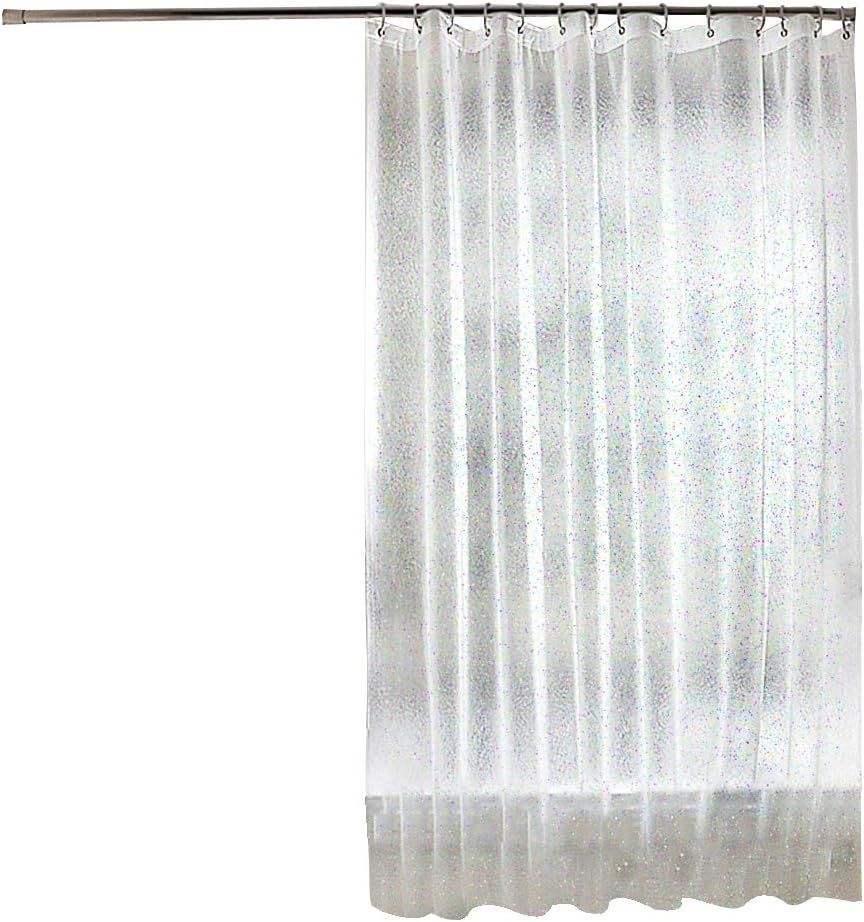 Waterproof PEVA Shower Curtain Liner No Smell with Heavy Duty Stones & Rustproof Grommets Holes 72x72 Inches-Glitter Clear, 180cm X 180cm