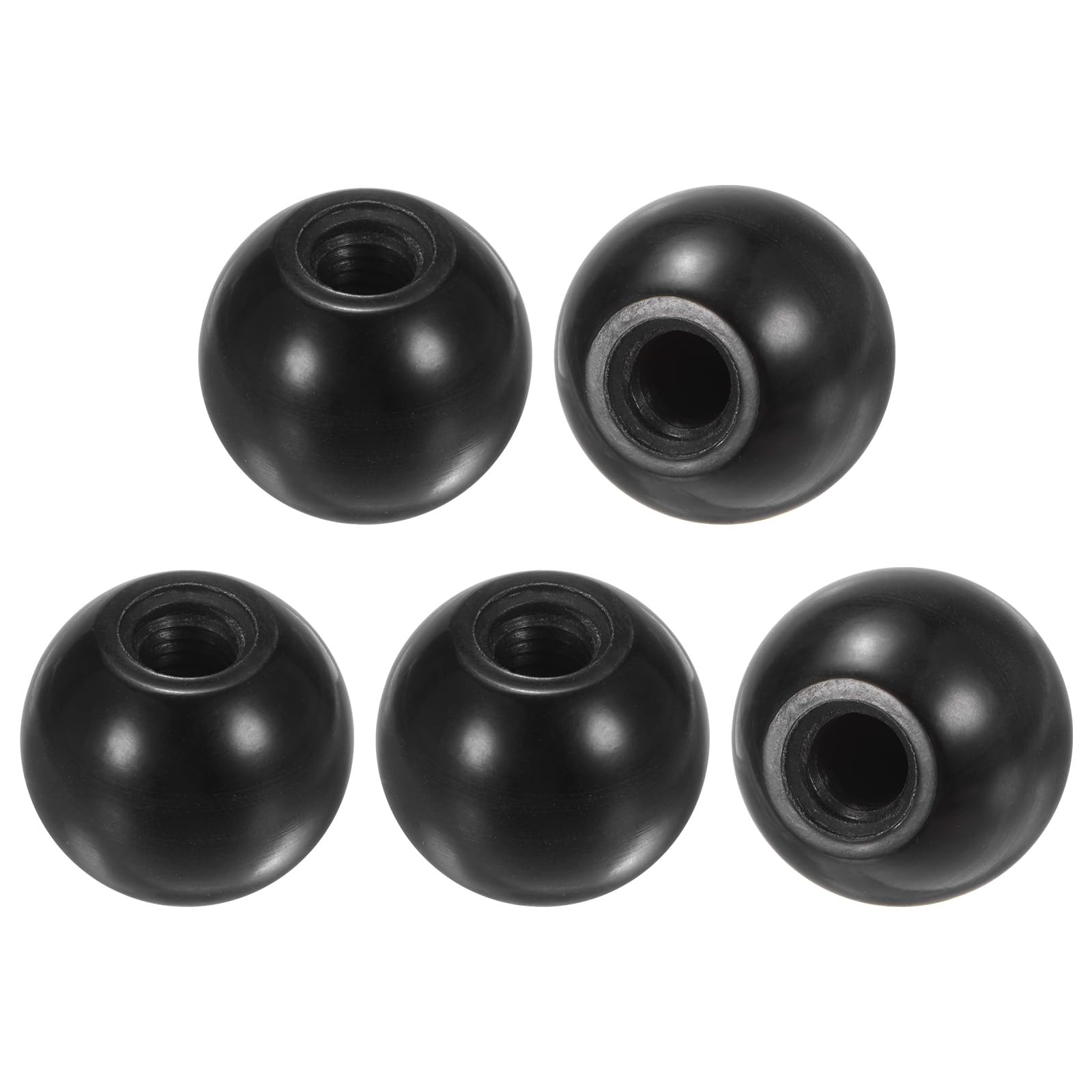 M METERXITY 5-Pack Threaded Ball Knobs, M8 Female Thread 25mm Dia. Thermoset Ball Knob for Lathe/Machine/Lawn Mowers, Round Phenolic Lever Handle [Black]